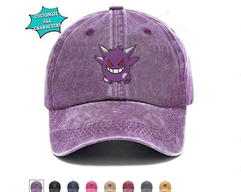 Gorra bordada de Gengar Poke, gorra trucker bordada de Pokémon fantasma, gorra de anime bordada, el mejor regalo, regalo de anime Poke, regalo de cumpleaños para niños
