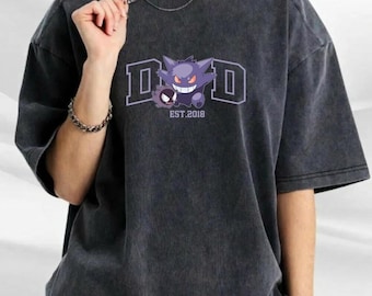 Pokedad-katoenen uniseks shirt, gepersonaliseerd PKM-shirt vader, aangepaste anime-personages