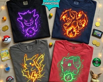 Neon Poke Game-shirt, retro Poke Game 2026-shirt, vintage Poke Monsters-shirt, familie bijpassende T-shirt videogame, shirt Poke Monsters, cadeau voor kinderen
