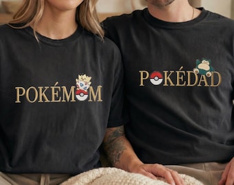Koszulka Pokémon Pokedad z nadrukiem, haftowana koszulka Pokémon Pokedad, spersonalizowany prezent dla mamy i taty, pasująca bluza dla pary,