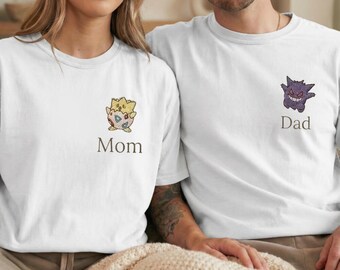 Koszulka z haftem Pokemon, koszulki Togepi Mom i Gengar Dad, spersonalizowana haftowana bluza, prezent dla pary, prezent dla nowego członka rodziny
