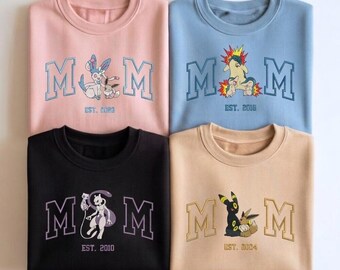 Koszulka z haftem PokaMom, personalizowana bluza z postaciami z anime, prezent na Dzień Matki z anime, prezent urodzinowy dla mamy, Pocket Beast