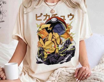 Camiseta de estilo urbano japonés de Pikachu, camiseta de Pokémon, top de anime Comfort Colors, regalo para fans de Pokémon, camiseta retro de Pikachu, regalo para gamers