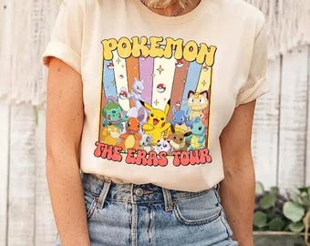 Koszulka z motywem Pokemon The Era Tour Comfort Colors, koszulka z motywem koncertu muzycznego w stylu vintage Pokemon, koszulka z motywem Eevee Bulbasaur Charmander Squirtle, koszulka na przyjęcie urodzinowe