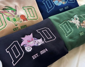 Koszulka PokaDad z haftem, personalizowana, z postaciami z anime, prezent na Dzień Ojca, urodziny dla taty, Pocket Beast