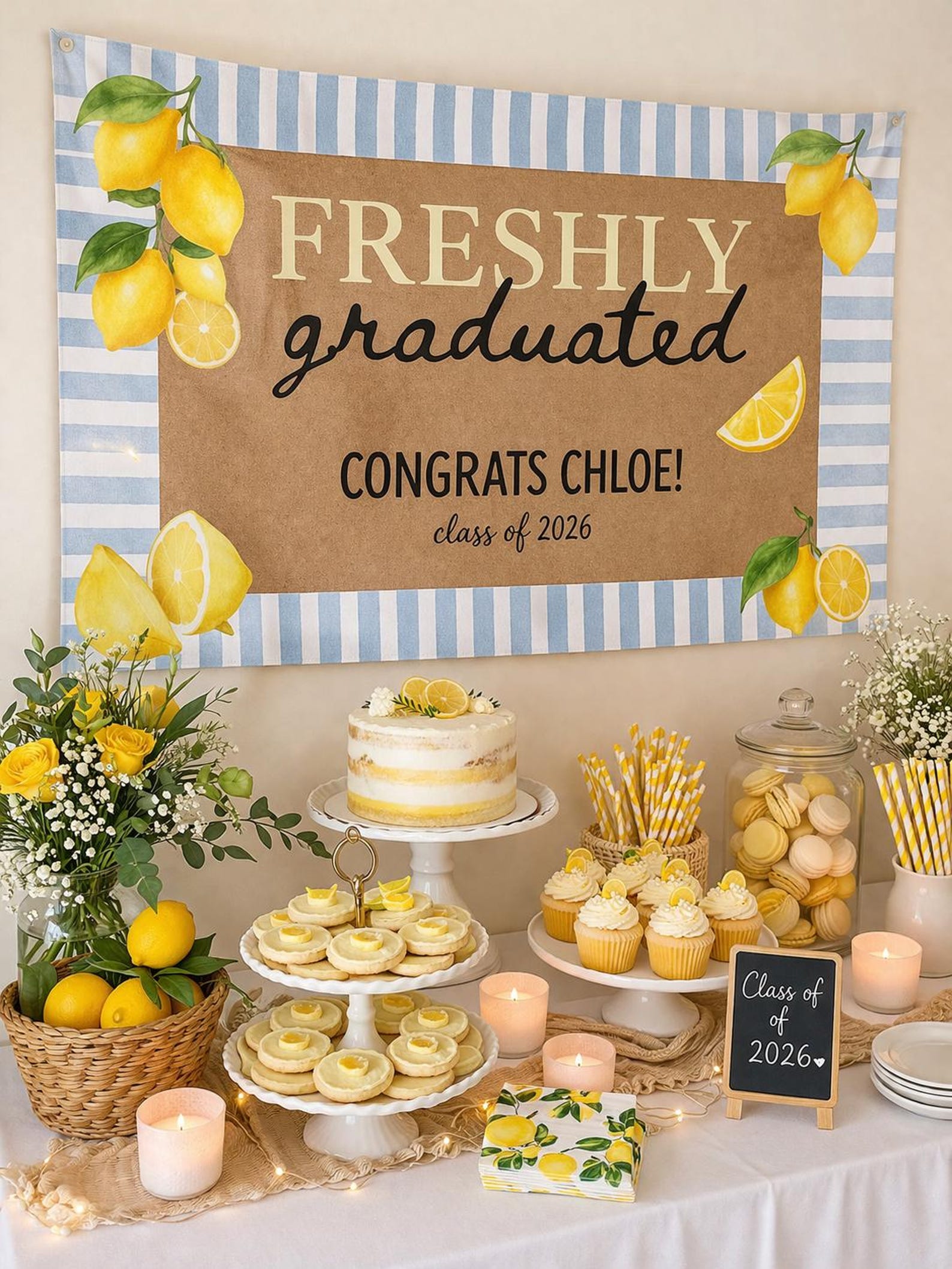Lemon Grad Backdrop Lemon Graduation Banner Template | Freshly Graduated Party Decor ...