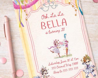 Fancy Nancy Birthday Invitation Template, Watercolor Birthday Invite, Instant Download Canva
