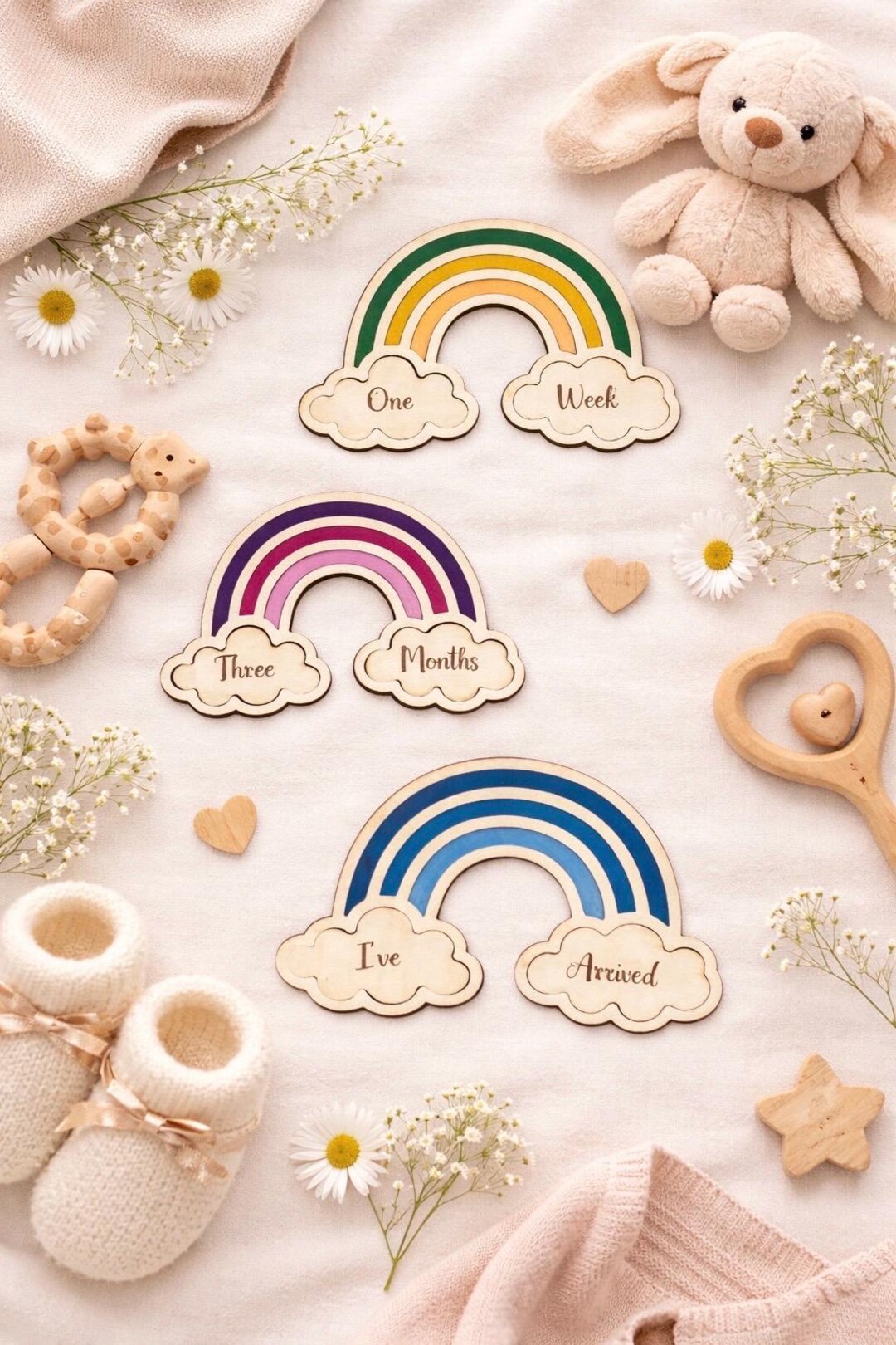 Rainbow Baby Milestone Plaque | Wooden Newborn Photo Props ...