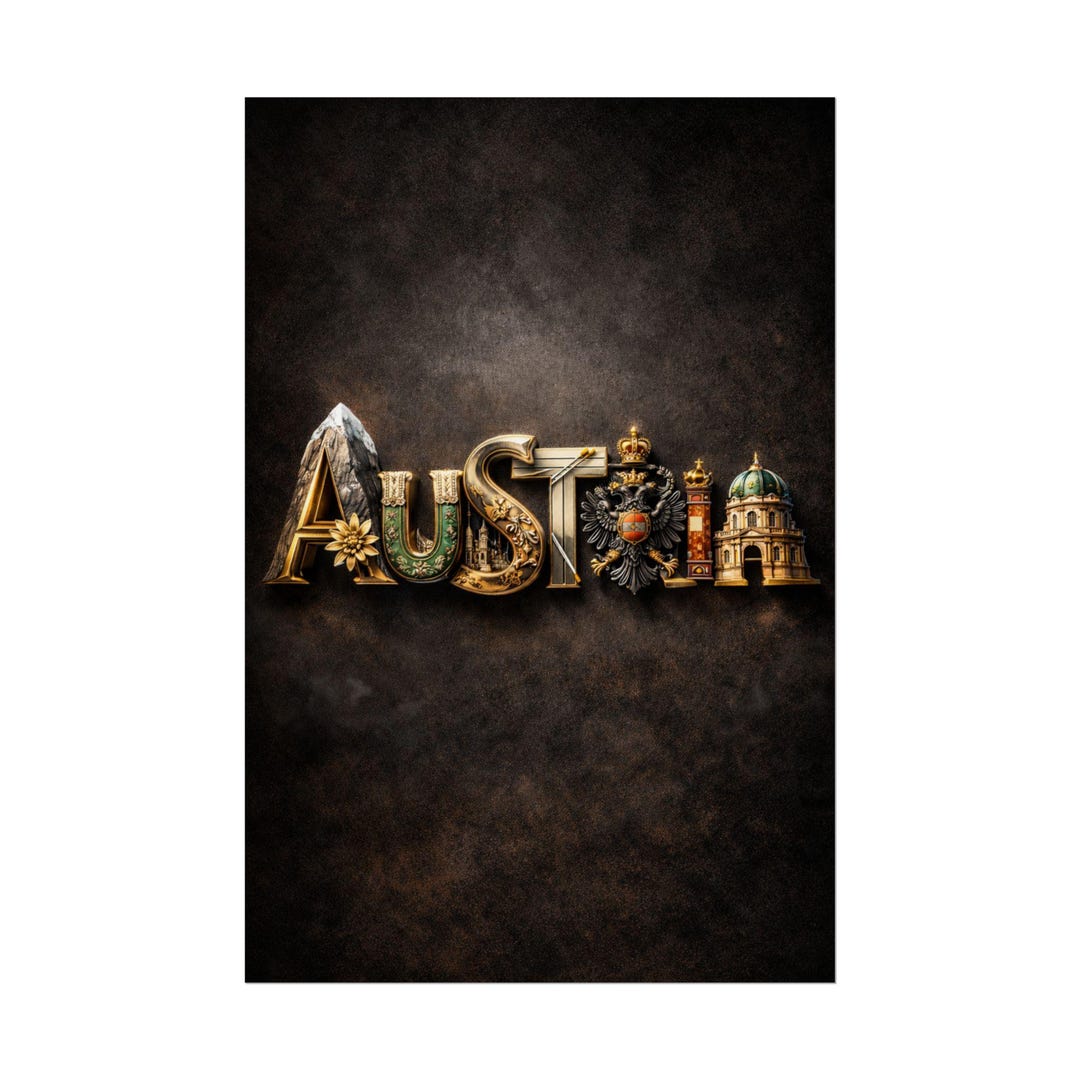 Austria Typography Poster | Cultural Landmark Letters, Vintage Imperial ...
