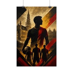 Póster enrollado con silueta de la selección belga de fútbol / Arte del estadio de los Diablos Rojos