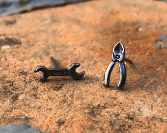 herramientas, tools aretes, tools, pendientes de herramientas, alicates, llave, plata, plata, aretes