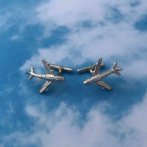 Gemelos avion, Gemelos, Gemelos plata plata, Esterlina, Avion plata, Gemelos jet, Plata azabache, Joya de viaje, Avion de viaje