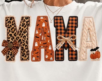 Fall Mama Patchwork PNG, Leopard Checkered Pumpkin Halloween Design (Digital Download)