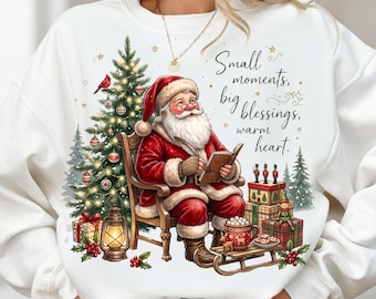 Vintage Santa Christmas PNG | Small Moments Big Blessings Design | Christmas Tree Sublimation | Retro Holiday Shirt PNG