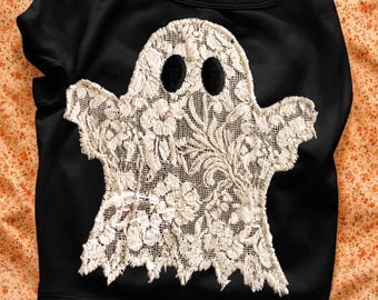 Halloween Ghost PNG | Faux Embroidery Ghost Patch | Vintage Spooky Halloween Shirt Design | Lace Ghost Sublimation