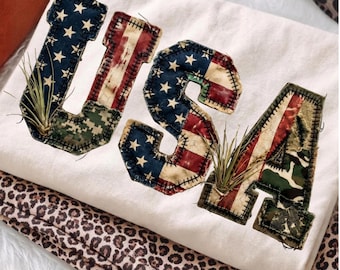 USA   Camo Varsity Distressed patchwork PNG, Trendy Aesthetic Shirt Design, Patriotic PNG