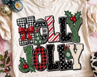 Holly Jolly PNG,Retro Christmas PNG,Colorful Christmas PNG,Christmas Sublimation, Preppy Holiday png,Christmas Shirt,checkered christmas png