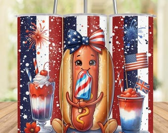 American hotdog icecream 20  Skinny Tumbler  Design, 4th of July summer popsicles tumbler wrap,beachy independence  sublimation seamless