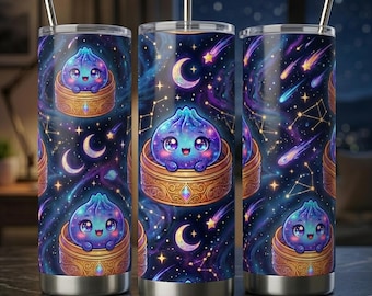 Dumpling Tumbler Wrap PNG, 20oz Skinny Tumbler, Kawaii Dumpling Cup Design, Pastel Rainbow Glitter, Cute Food Sublimation, Glitter Dumplings