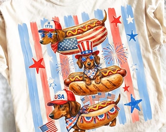 Striped Patriotic Dachshund PNG, 4th Of July Weiner Dog Sublimation, Retro USA Doxie Shirt Design