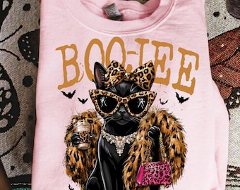 Spooky Cat Boujee PNG | Leopard Print Halloween Graphic (Digital Download)