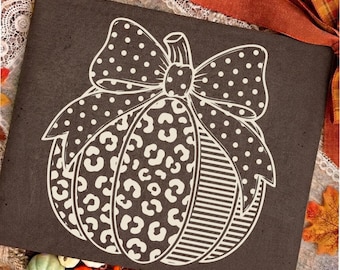 Patchwork Leopard Bow Pumpkin PNG | Coquette Autumn Design (Digital Download)