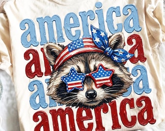 Patriotic Raccoon PNG brushstroke, 4th of July America Shirt Design, Funny USA Animal Sublimation Download