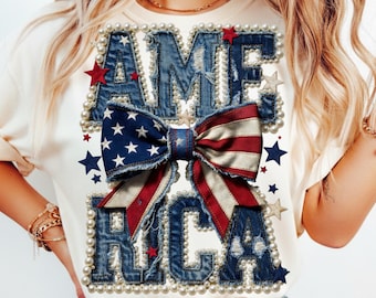 Vintage Patchwork America 1776 PNG, Patriotic Quilt Bow Design, Retro USA Flag Patchwork, 4th of July Sublimation, Digital Download