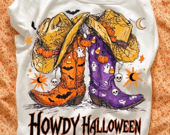 Howdy Halloween Boots PNG | Western Cowboy Cowgirl Sublimation (Digital Download)