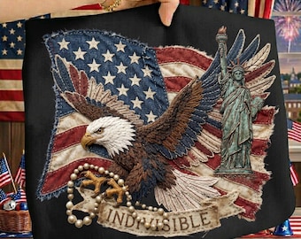Distressed pearl USA eagle png, Denim vintage statue of liberty sublimation,4th July Independence Day 1776 -2026 png