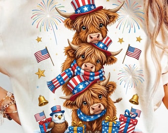 Hand Drawn 4th of July Highland Cow png, Leopard 250th Anniversary png,Western 4th of July png, American Flag Png, Usa png,Kids 4th of July