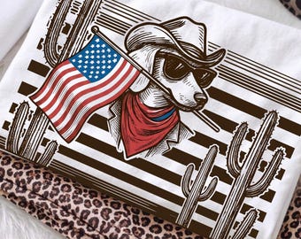 American western cowboy dog shirt design,Usa flag distressed png,4th july  dog stripes png