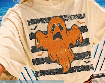 Haloween stripes Ghost Coquette PNG, Ghost Halloween Png,Girly  preppy Ghost Png, Spooky Season Png, Halloween Shirt Png, Spooky Sublimation