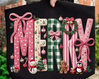Merry Christmas Crochet PNG | Faux Yarn Christmas Shirt Design | Crochet Letter Holiday Sublimation | Christmas Digital Download