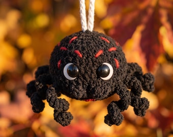 Crochet Spider Pattern Halloween Amigurumi Spider Keychain & Bag Charm, Tiny Spooky Crochet PDF, No Sew Ghost Ornament, Car Hanger Pattern