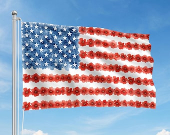 USA FLAG decoration,Poppy Watercolor Betsy Ross Flag double sided flag | Memorial Day, Veterans Day