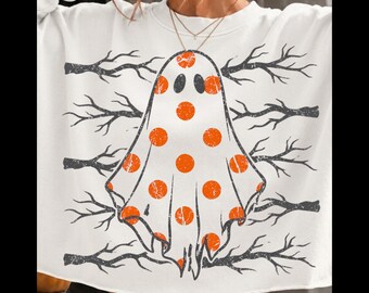 Preppy Halloween Ghost Polka Dots Png, Spooky Season Png, Cute Ghost Boo Png, Halloween Pumpkin Png, Aesthetic Png, Girly Png, Distressed