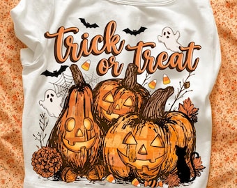 Girly Halloween Pumpkin PNG | Spooky Ghost Trick or Treat Design (Digital Download)