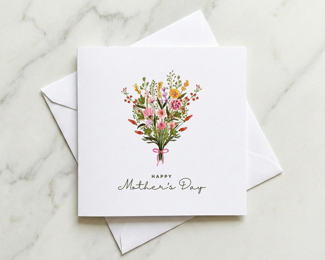 Watercolour Flower Bouquet Mothers Day Card - Etsy