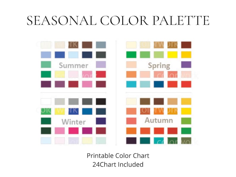 Seasonal Color Palette Chart Printable Wall Art 4 Season Color Analysis ...