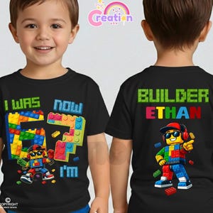 Custom Birthday Builder Shirt, Personalized 6 7 Building Blocks Shirt, Birthday Toddler Blocks Tee, Gift for kids, All sizes KC42