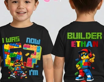 Custom Birthday Builder Shirt, Personalized 6 7 Building Blocks Shirt, Birthday Toddler Blocks Tee, Gift for kids, All sizes KC42