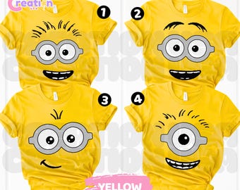 Yellow Character Face Shirt, Kids Funny Yellow Tee, Birthday Party Shirt, Matching Family Group Shirts HL144