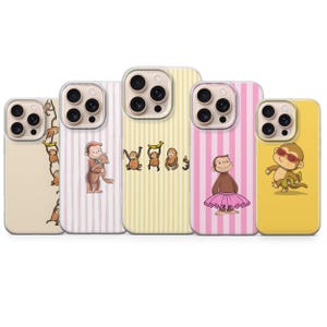 Curious Monkey Phone Case, Cartoon Gift Cover for iPhone 17 Pro Max, 16e, 15, 14, 12 & Samsung S26 Ultra, S24 FE, A56, Pixel 10 XL, 10a, 9