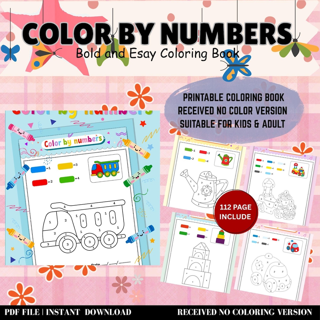 Color by Numbers Printable PDF | 62 Page Suitable for Kids and Adults ...