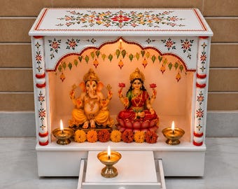 Mini mandrin mural en bois Shubh, support Pooja en acrylique blanc, temple contemporain