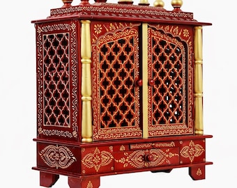 Grand temple en bois avec porte, support religieux moderne Pooja (24 x 12 x 30)