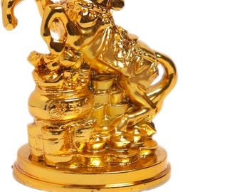 Statue de cheval en or Feng Shui | Élevage d'un cheval Victory avec pot de richesse, décoration d'intérieur