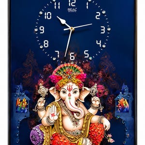 Resin Ganesha Photo Frame Wall Clock | Radha Krishna Image Decor