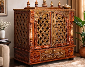 Temple en bois grande taille 24 x 12 x 30 pieds pour temple/mandir/pooja/mandap/mandapam/mandir avec portes (brun foncé, grand 24 x 12 x 30 L x P x H pouces)